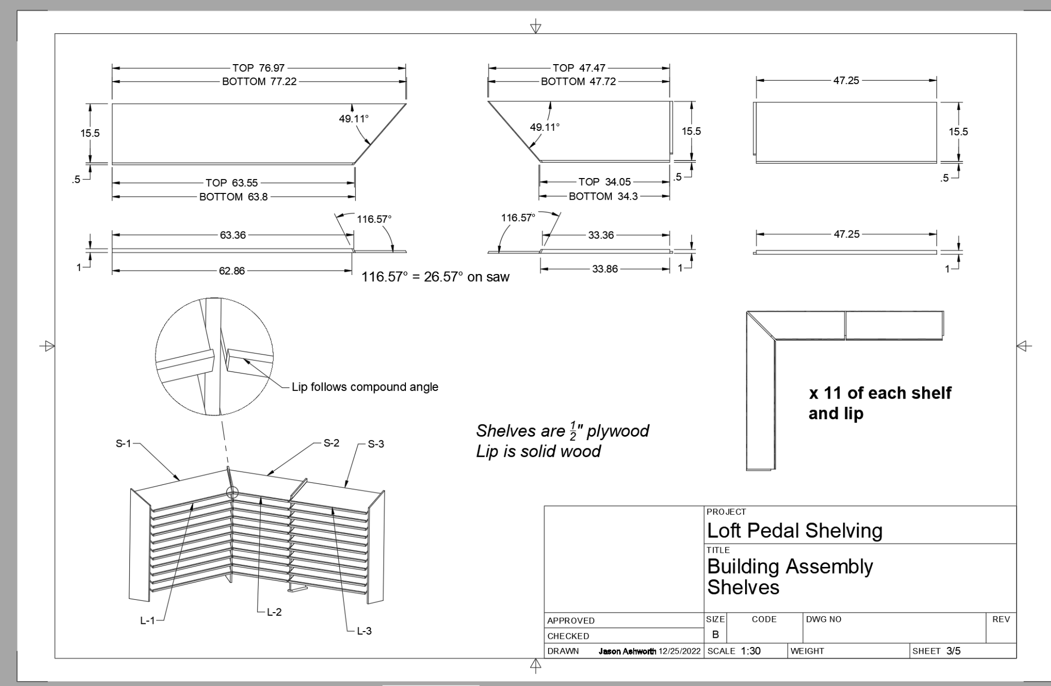 Drawing plans for the shelf.
